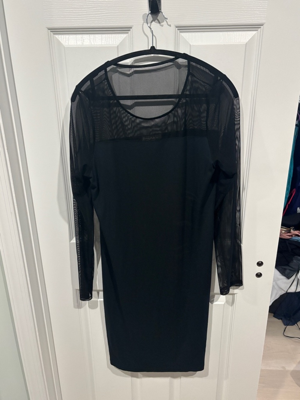 Tommy Bahama Black Long Sleeve Mesh Sheath Dress